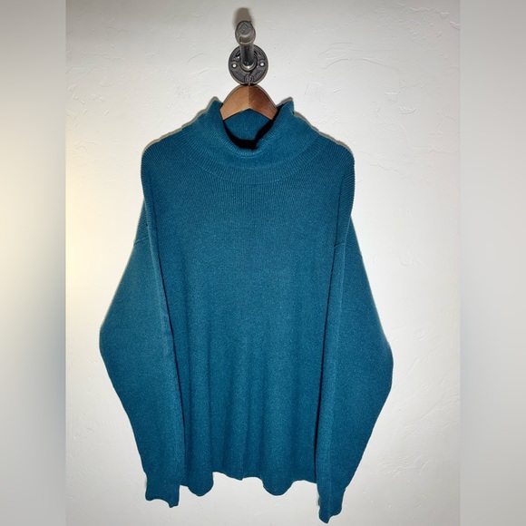 Free People Heavy Teal Women’s Cowl Neck Sweater Size Large - Picture 2 of 9